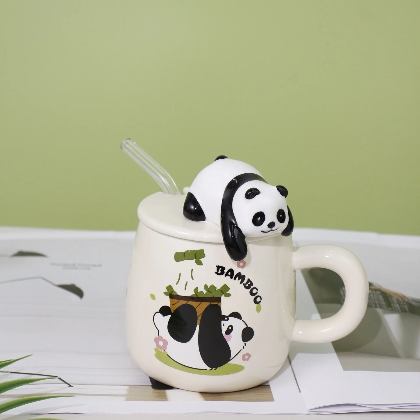 420ml Cute cartoon panda Mug Ceramic Hand-painted Pattern Mug with Lid Spoon Coffee mugs Milk Tea Mugs Breakfast Cup Gift Cup