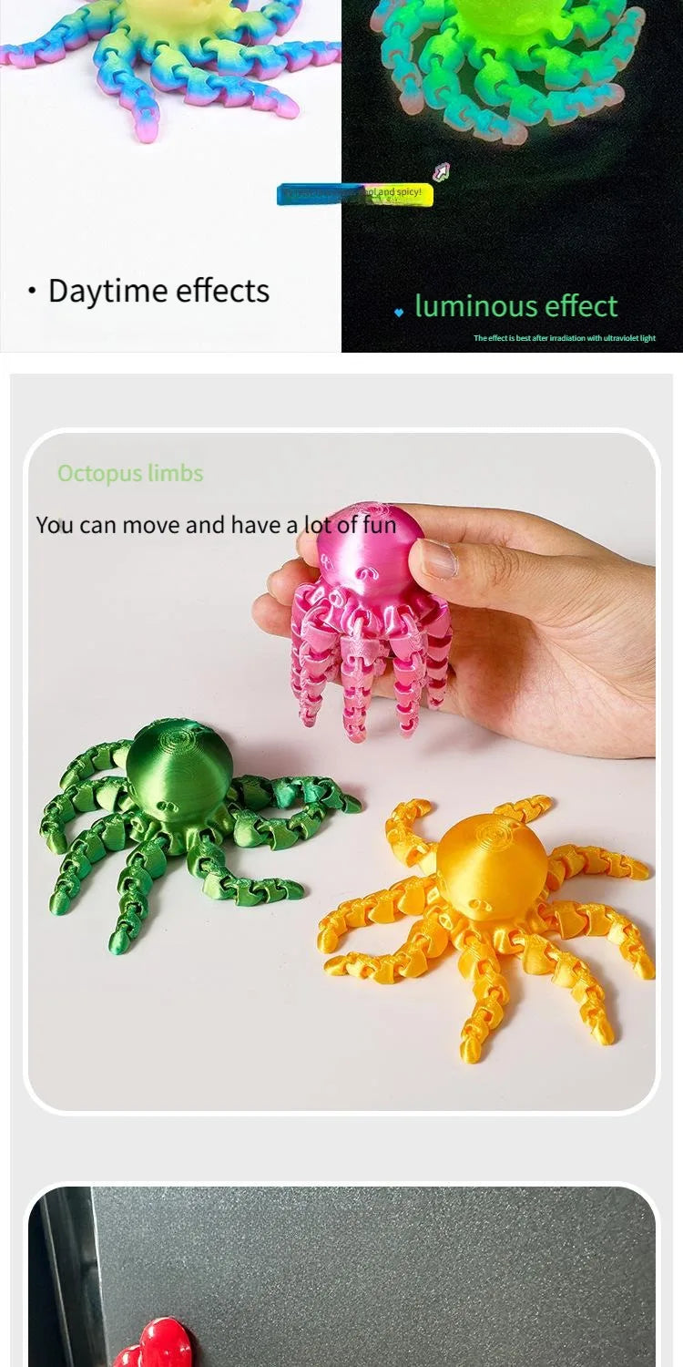 12cm 3D Printed Octopus Figurine with Flexible Joints for Home Office Desk Decoration Ocean Animal Table Ornament Ideal Gift Toy