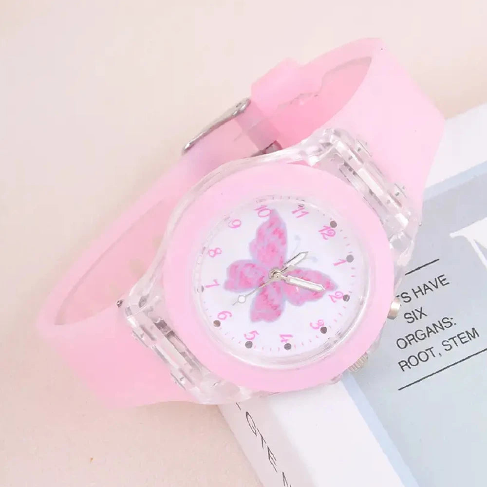 Fashion Butterfly Silicone Luminous Watch + Butterfly Beaded Bracelet