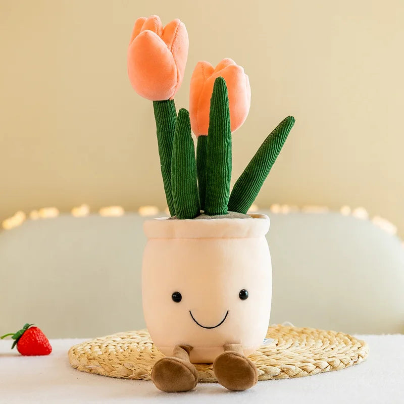 Lifelike Tulip Succulent Plants Plush Stuffed Decoration Toy Soft Decor Doll Potted Flowers Pillow for Girls Gift