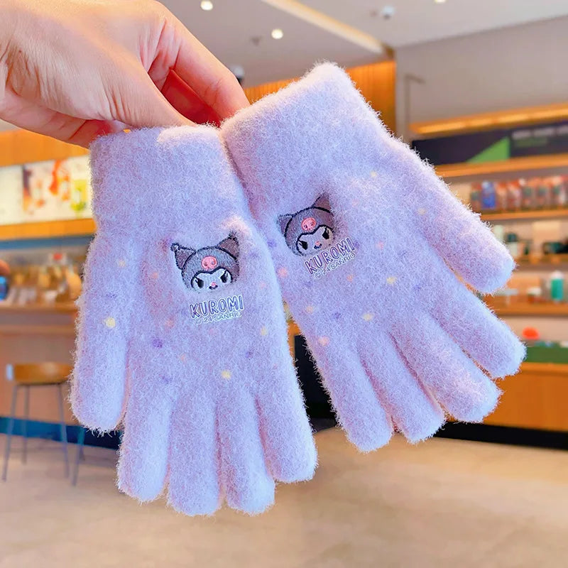 Sanrio Gloves Kawaii My Melody Kuromi Cold-Proof Winter Finger Gloves Plush Screen Touch Warm Children Toddler Christmas Gifts