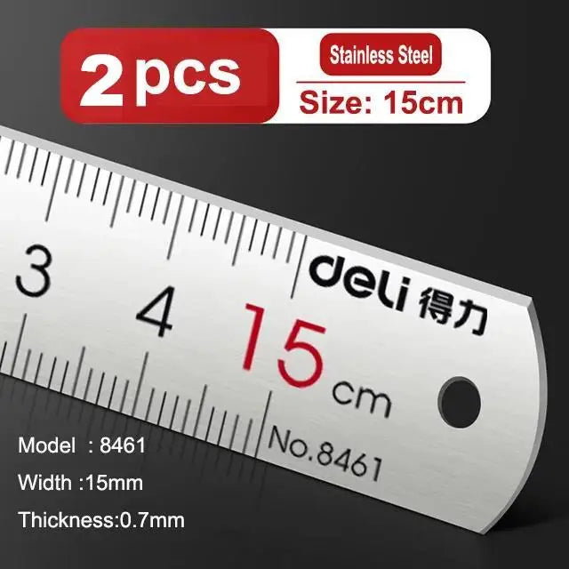 Deli Stainless Steel Ruler 15/20/30cm Metal Straight Ruler for Home School Precision Measuring Drawing Tool Supplies