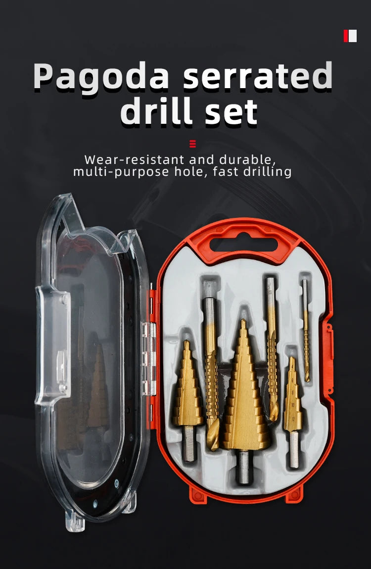 HSS Straight Fluted Pagoda Step Drill 3Pcs  5Pcs 6Pcs Cloth Bag Hex Shank Reamer Bit Set Titanium Coated Wood Metal Hole
