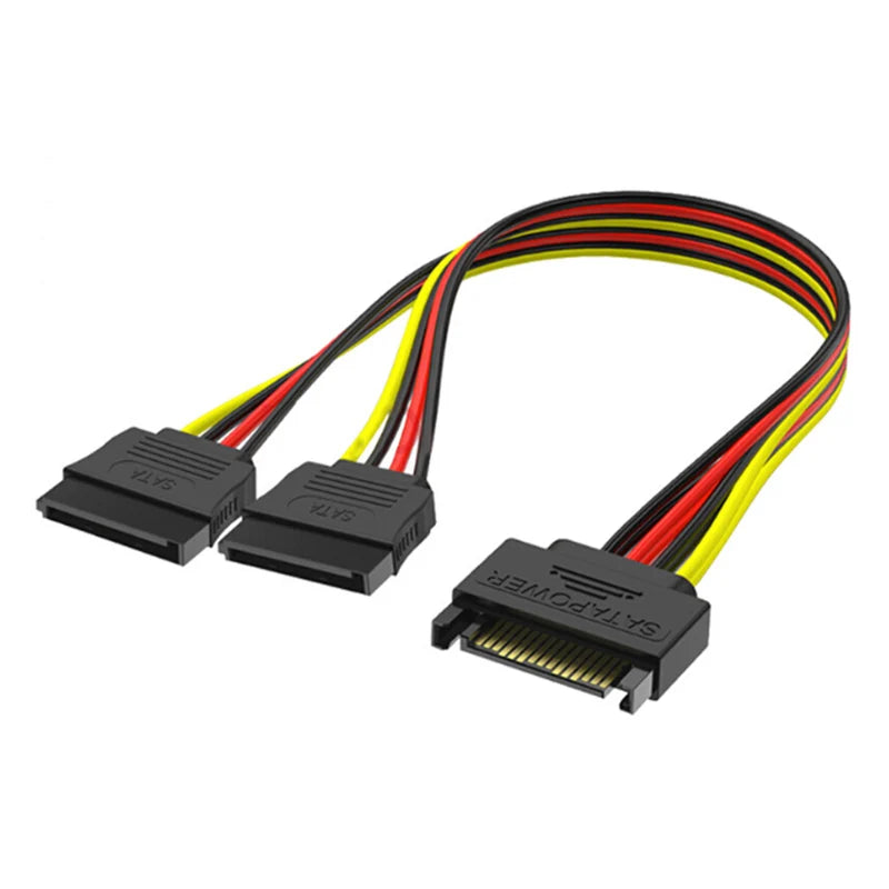 OULLX SATA 1 Male to 2 Daul Female SATA Splitter Cable Hard HDD 15PIN 1 to 2 Power Adapter Cord for Computer Y Shape PC Cable