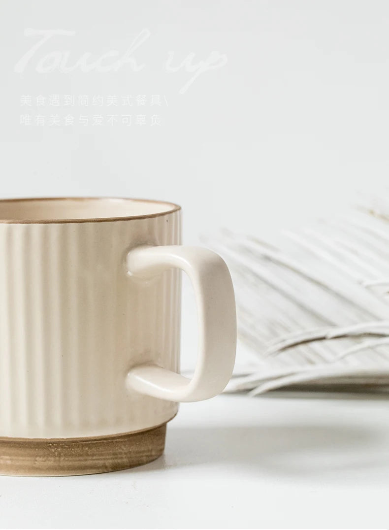 2PCS 250ML Antique Relief Mug Ceramic Water Cup Coffee Cup Household Water Cup Coffee Shop Milk Cup