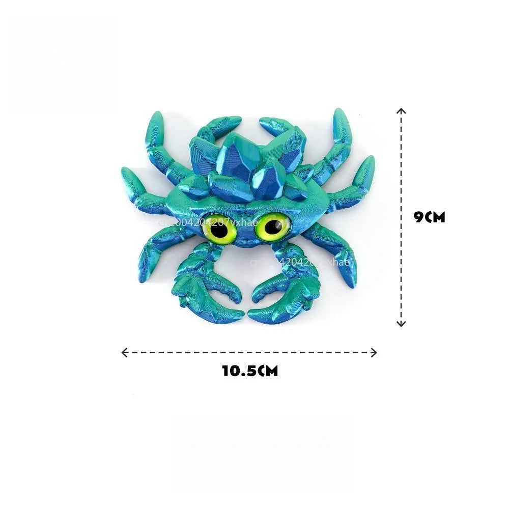 3D Printed Crystal Gems Crab Toys Joint Movable Model Novelty Animals Toy Anti-stress Figurine Miniature Desk Ornaments Birthday