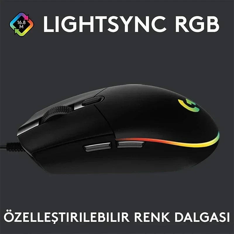 Logitech G102 Mouse USB Wired Gaming Mouse 8000 DPI Rainbow Optical Effect Screen for PC/Mac Computer and Laptop