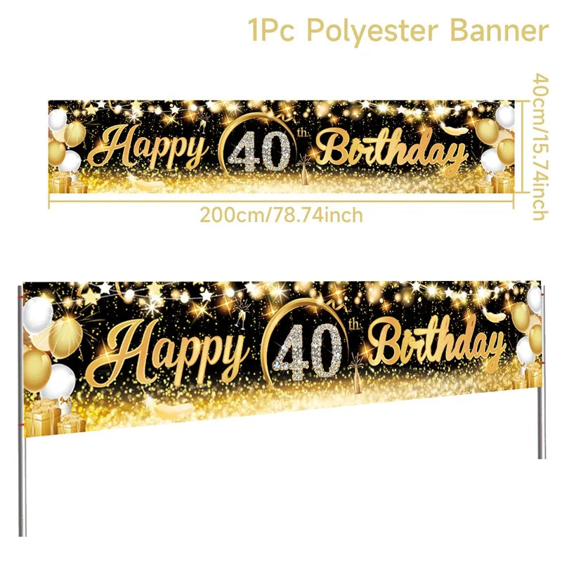 Happy 40 50 60 Birthday Banners 40th 50th 60th Birthday Party Decor Adults Black Gold Birthday Banner Party Supplies