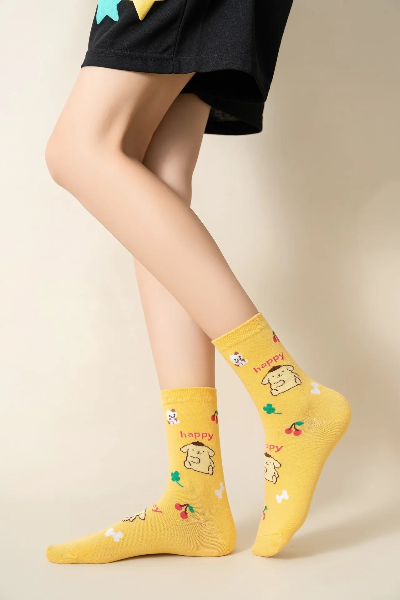 Sanrio Mymelody Cinnamoroll Pom Pom Purin Mid Length Socks Ins Breathable Minimal Design Leisure Sports Socks Girls Gifts Lovely