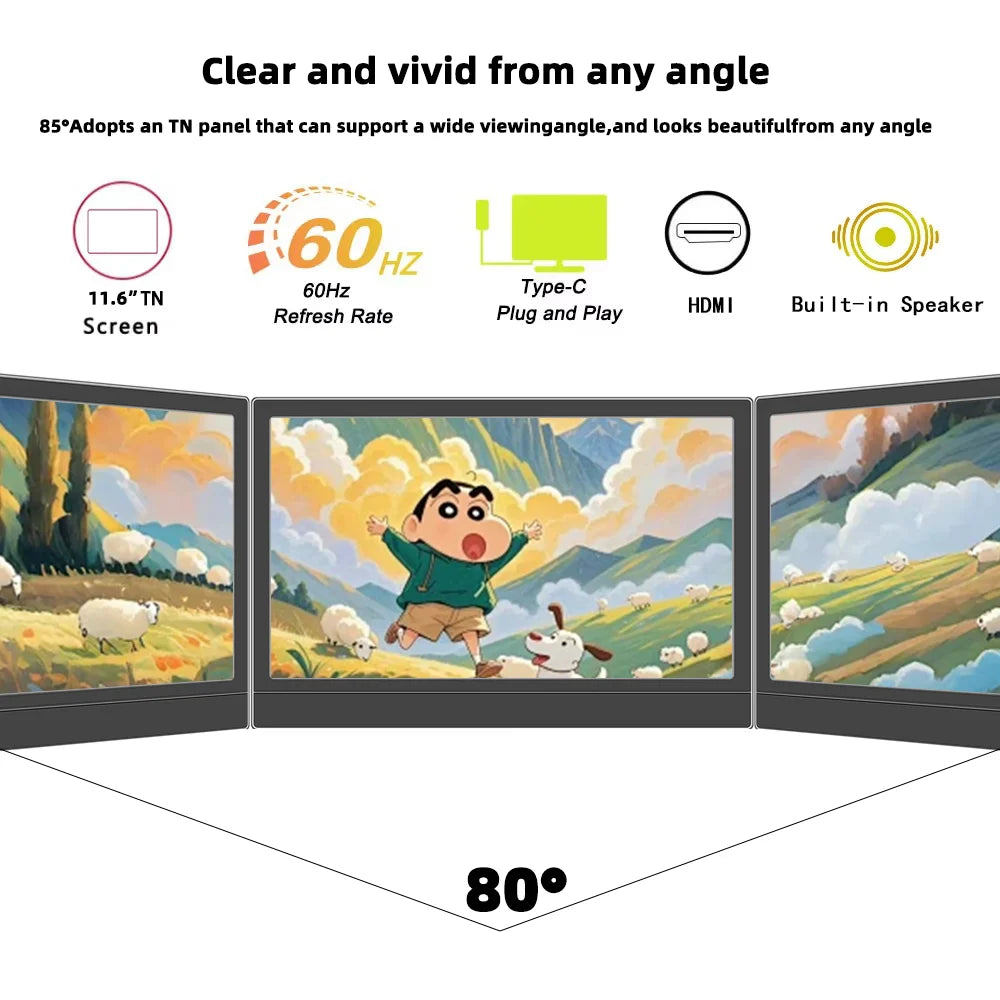 Protable Monitor 11.6/13.3 Inch 1366x768 60Hz Secondary Monitor With Hidden Bracket Compatible HDMI for Laptop Computer Display
