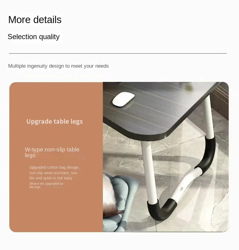 Foldable Laptop Table for Bed & Office Study Portable Black Brushed Modern Simple Design with Drawers Lazy Folding Desk
