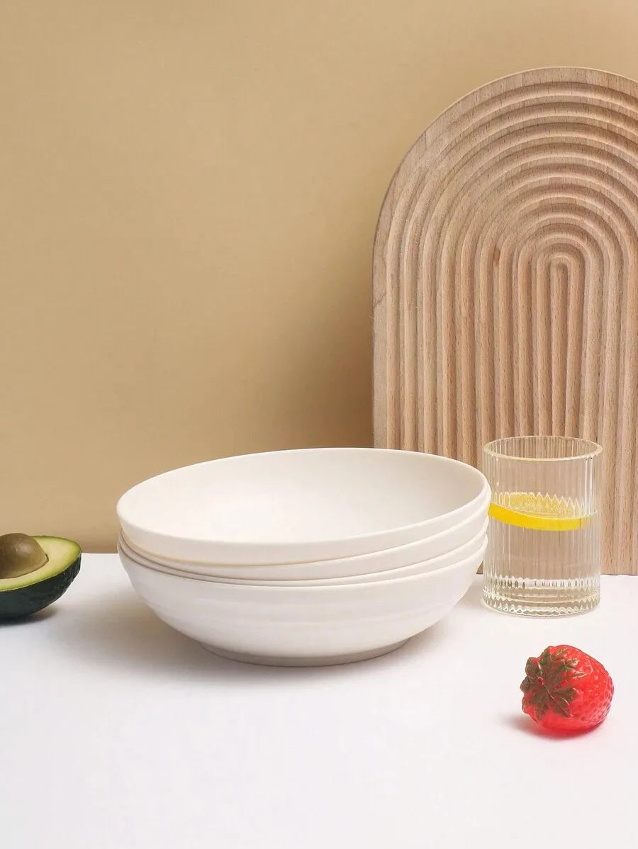 4/8/12pcs  Plastic beige large bowl, large salad cereal bowl reusable, microwave and dishwasher safe