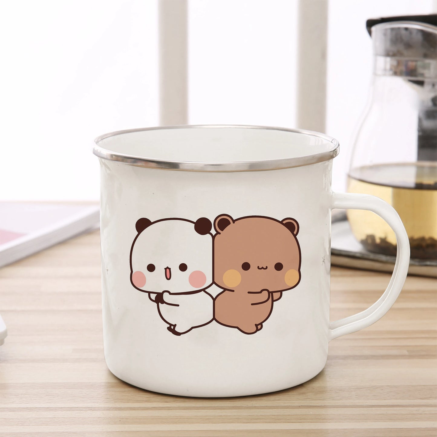 Cartoon Milk Mocha Bear Boob and Doodle Enamel Cup Coffee Tea Cup Cute Animal Breakfast Dessert 11oz Milk Water Cup Couple Gift
