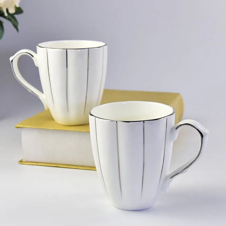 300ml Bone Ceramic Phnom Penh Silver Border Mug China Relief Moonlight Cup Office Gift Coffee Milk Tea Cup With Handle
