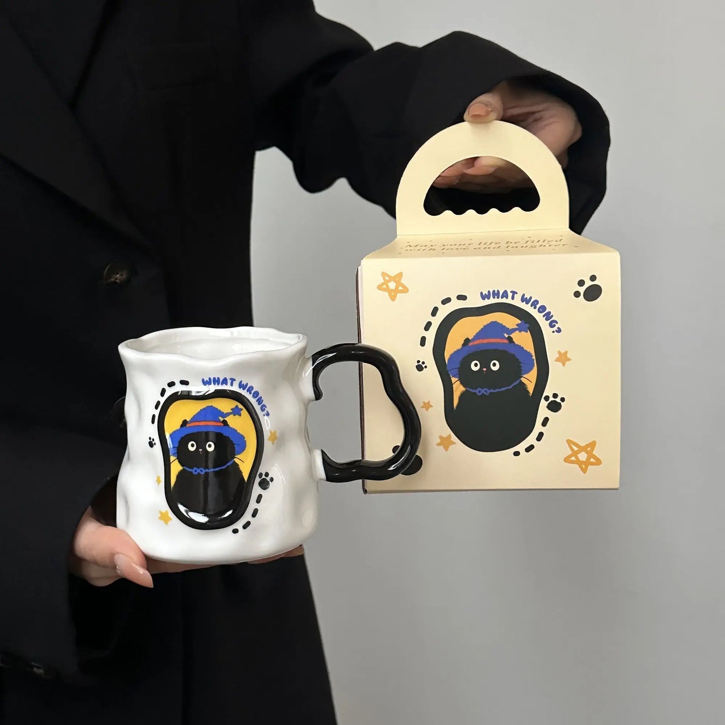 Irregular Cat Ceramic Mug, Birthday Gift Cup for Girlfriends and Girls, Creative Party Souvenir Gift Box Packaging Drinkware