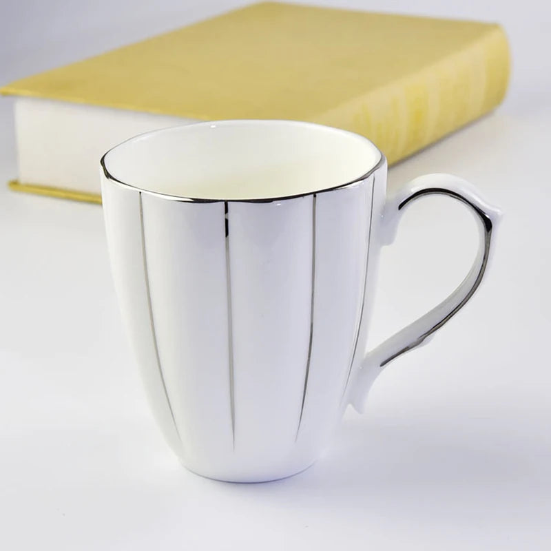 300ml Bone Ceramic Phnom Penh Silver Border Mug China Relief Moonlight Cup Office Gift Coffee Milk Tea Cup With Handle