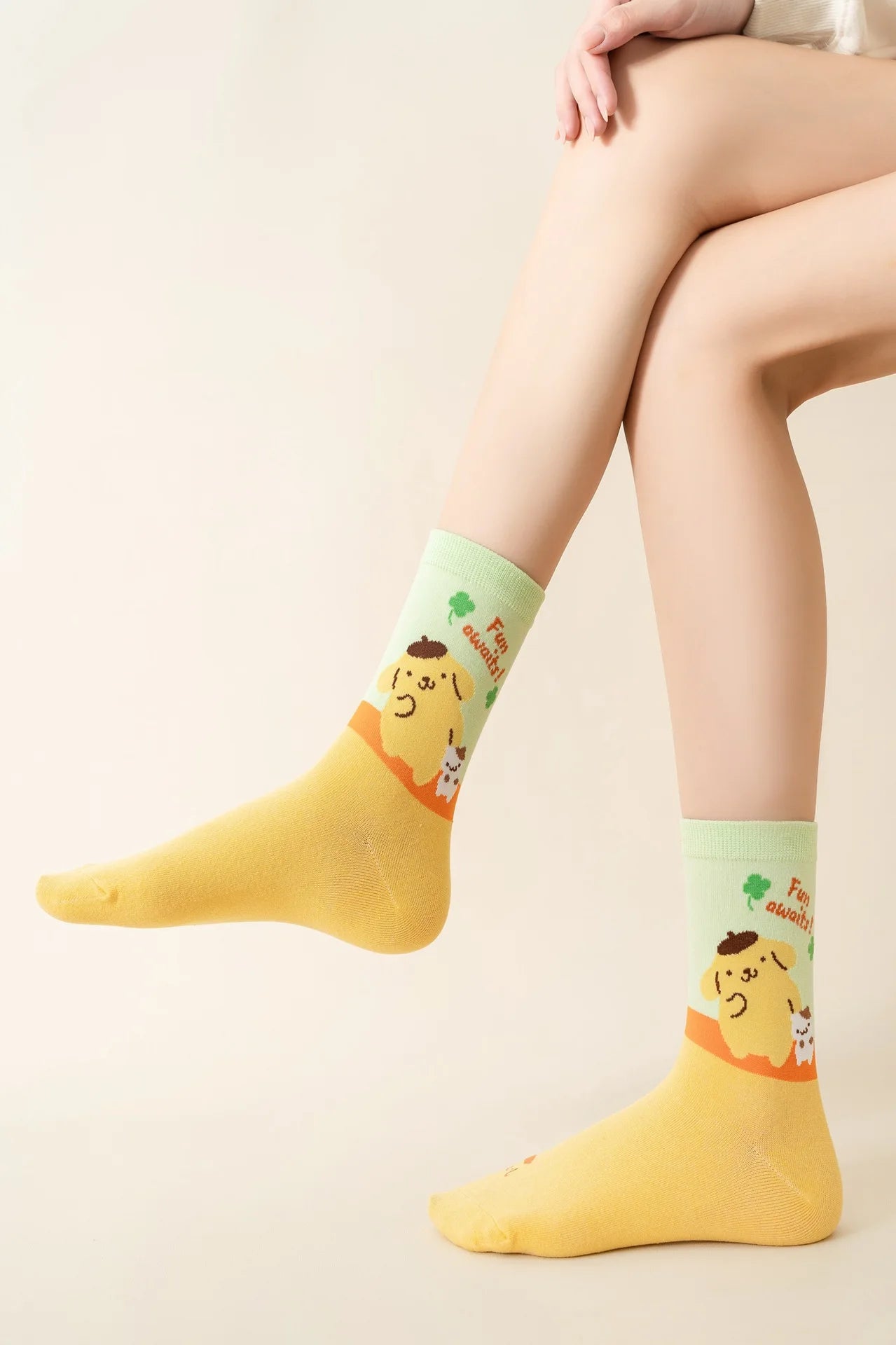 Sanrio Mymelody Cinnamoroll Pom Pom Purin Mid Length Socks Ins Breathable Minimal Design Leisure Sports Socks Girls Gifts Lovely