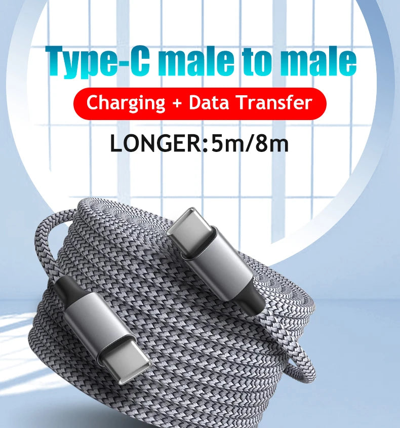 Type C to Type C PD 60W Fast Charging Cable Type C 3m 5m 8m 10m Extending Data Cable for iPhone 15 Pro Max Huawei Xiaomi Samsung