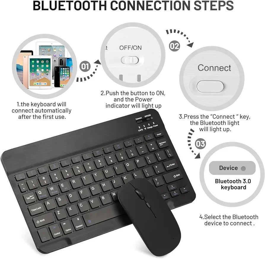 Rechargeable Bluetooth-compatible Keyboard Ultra-Slim Wireless Mouse Keyboard Set for Android Windows Tablet iPhone iPad