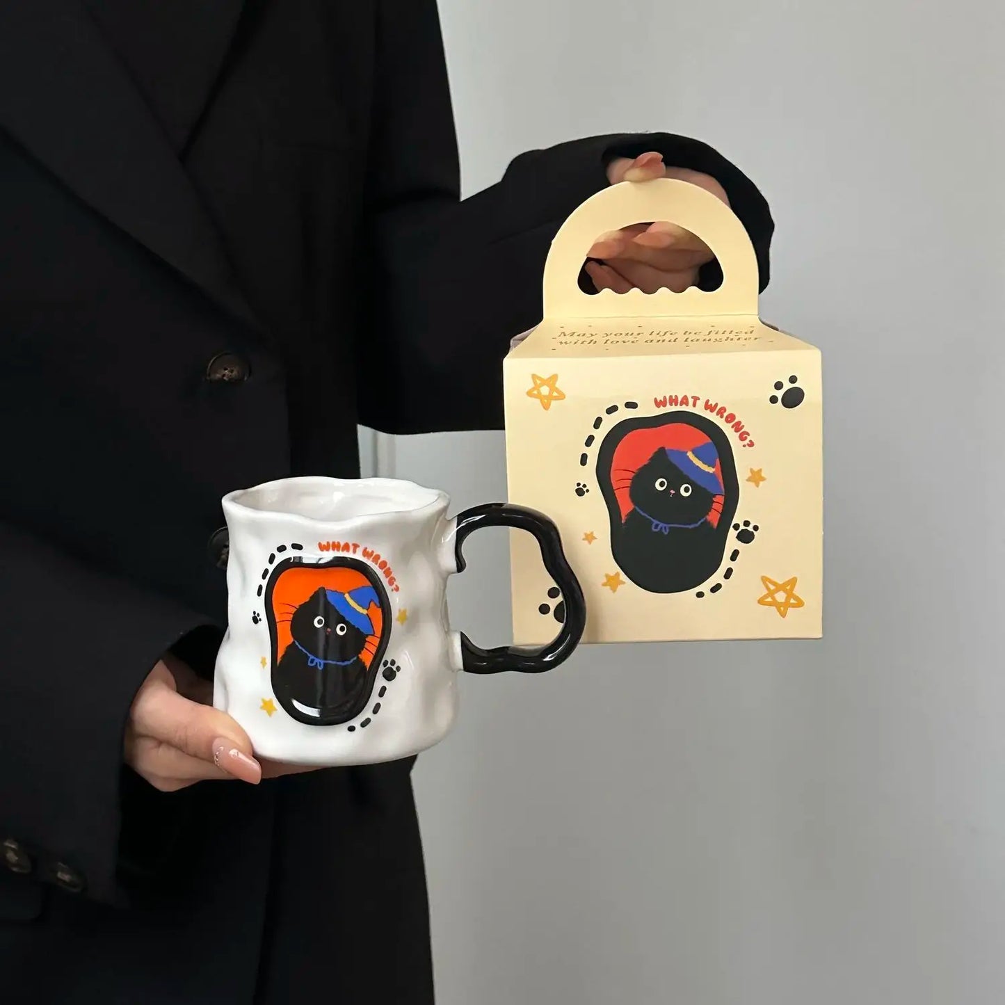 Irregular Cat Ceramic Mug, Birthday Gift Cup for Girlfriends and Girls, Creative Party Souvenir Gift Box Packaging Drinkware