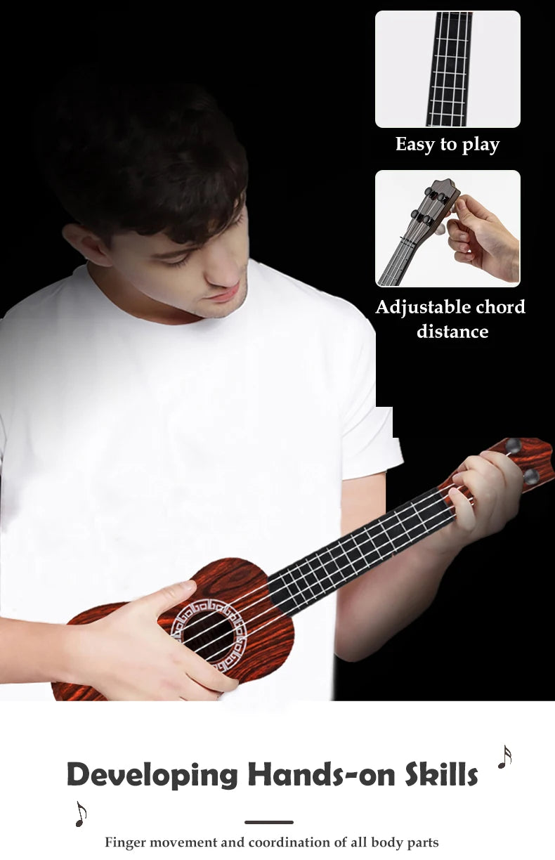 Toy Ukulele Classical Guitar Musical Instrument, Kids Play Early Educational Learning, Adjustable Atrings with Paddles 2 Colors