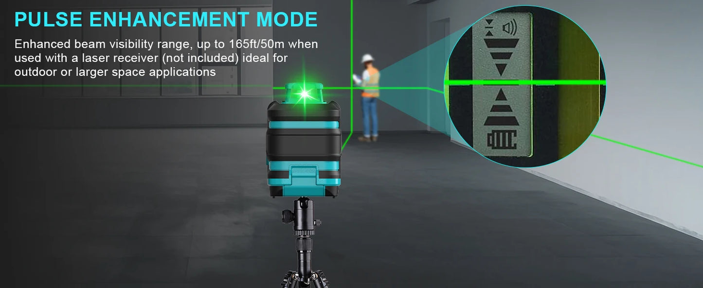 Kiprim Laser Level 2 Lines/5 Lines 360 Automatic Leveling Level Construction Tool Equipment Green Light Professional Cross Laser