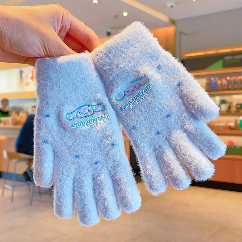 Sanrio Gloves Kawaii My Melody Kuromi Cold-Proof Winter Finger Gloves Plush Screen Touch Warm Children Toddler Christmas Gifts