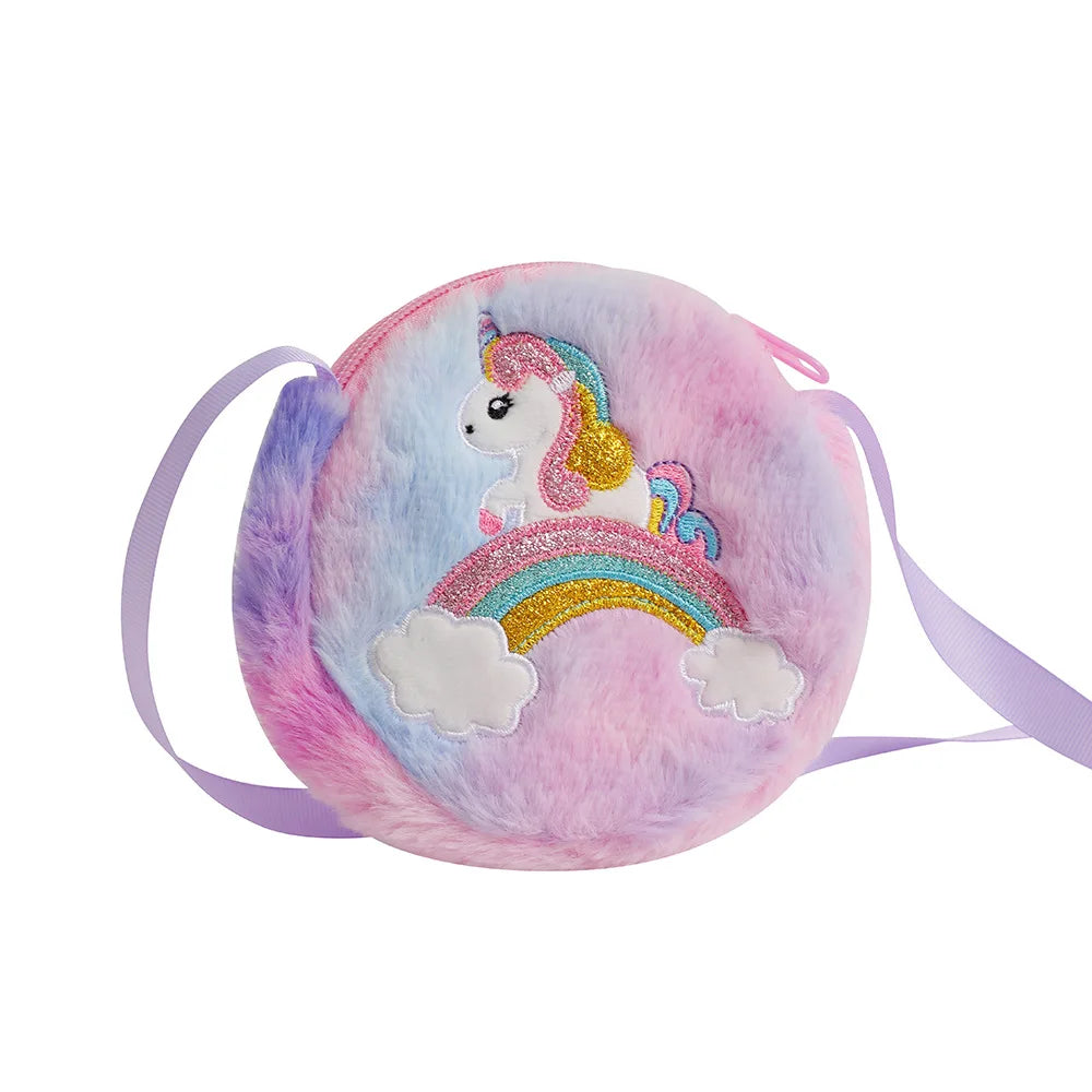 2 PC Cartoon Unicorn Crossbody Bag Children Cute PlushShoulder Bag Girls Small Backpack Suitable For School Holiday Gifts