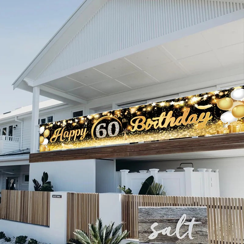 Happy 40 50 60 Birthday Banners 40th 50th 60th Birthday Party Decor Adults Black Gold Birthday Banner Party Supplies