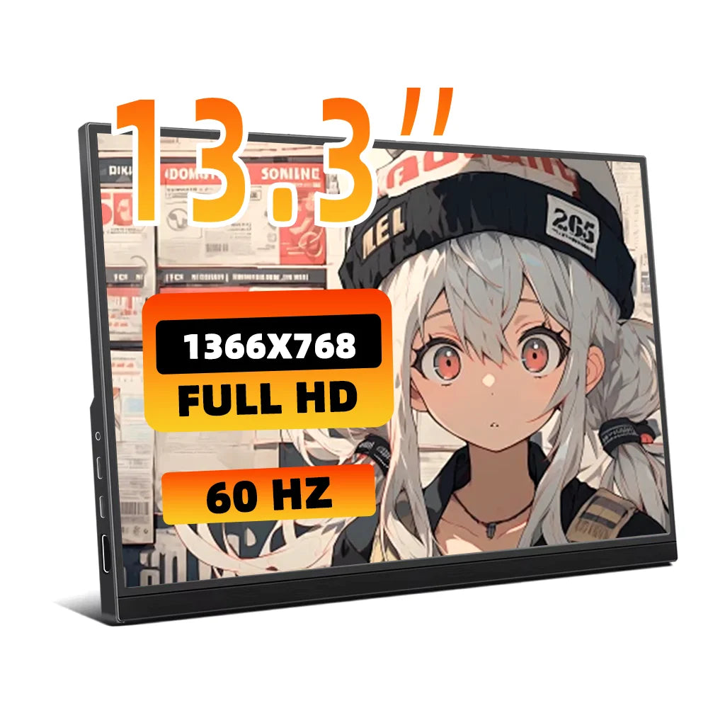 Protable Monitor 11.6/13.3 Inch 1366x768 60Hz Secondary Monitor With Hidden Bracket Compatible HDMI for Laptop Computer Display