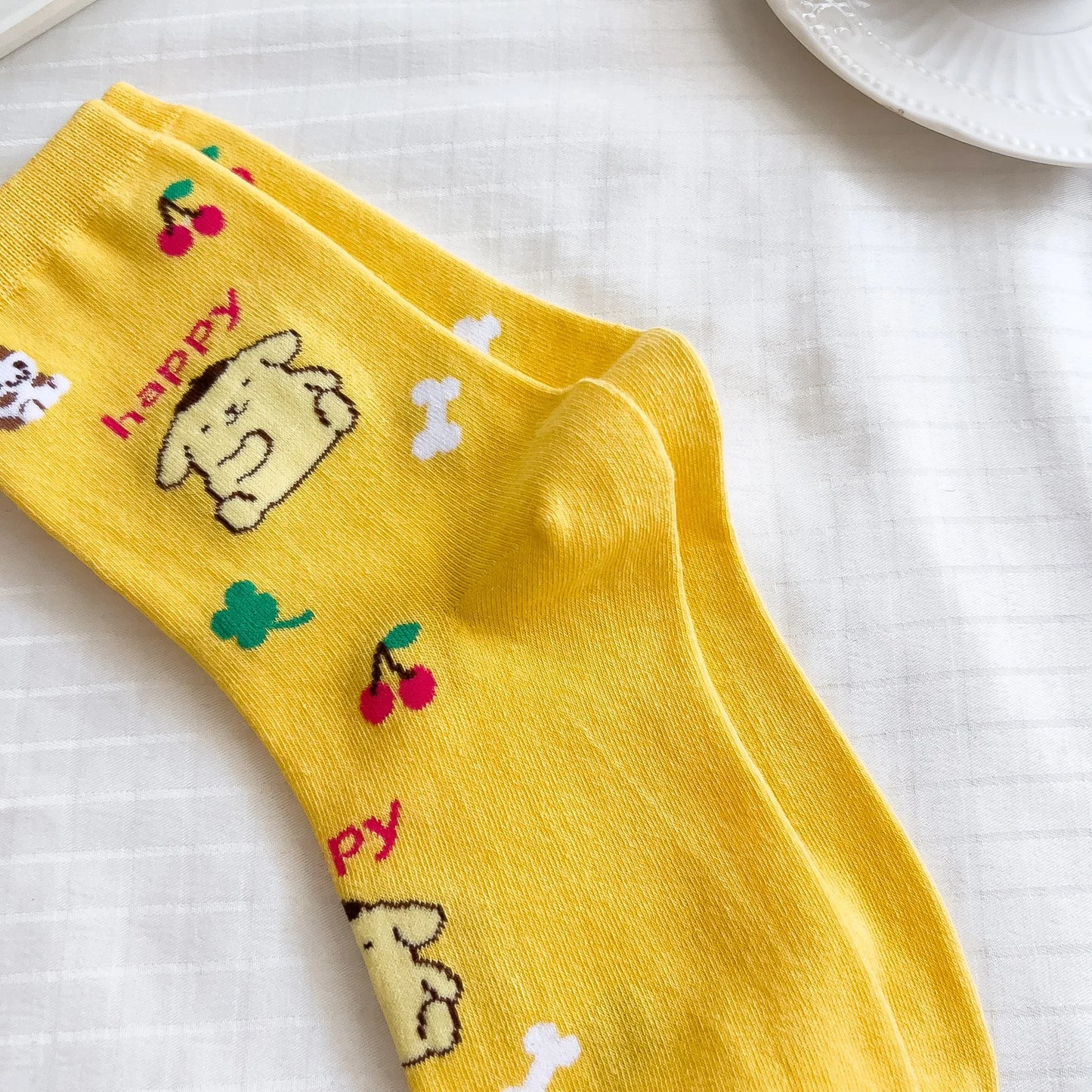 Sanrio Mymelody Cinnamoroll Pom Pom Purin Mid Length Socks Ins Breathable Minimal Design Leisure Sports Socks Girls Gifts Lovely