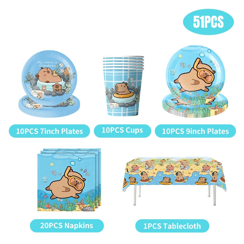 Capybara Birthday Party Decorations Tableware Set Cups Plates Napkins Tablecloth Straws Capybara Balloons Toy Girls Party Favors