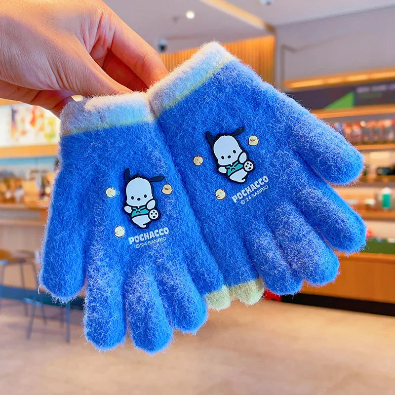 Sanrio Gloves Kawaii My Melody Kuromi Cold-Proof Winter Finger Gloves Plush Screen Touch Warm Children Toddler Christmas Gifts