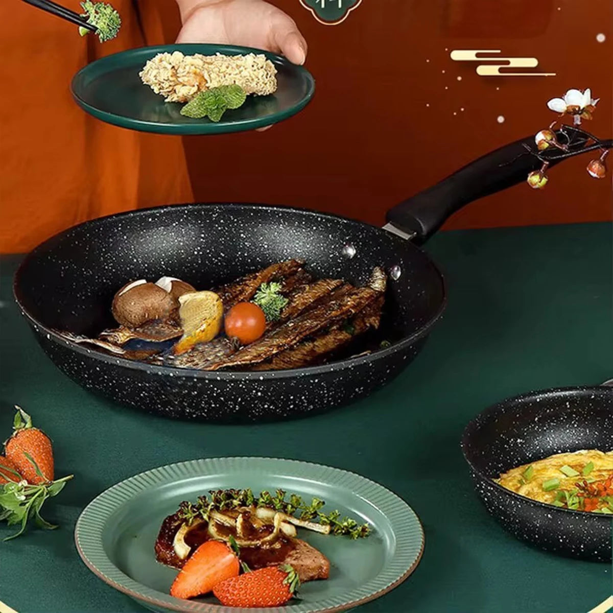 1Pc Flat Non-Stick Frying Pan Medical Stone Fried Egg For Household Steak Frying Pan With Less Oil Smoke Induction Cooker