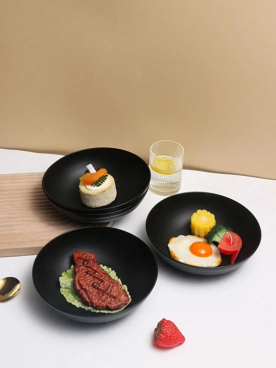 4/8/12pcs Plastic black large bowl, reusable large salad bowl cereal bowl, microwave and dishwasher safe