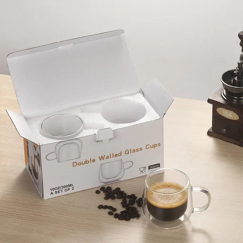 Heat-Resistant Double Wall Glass Cup Beer Coffee Cup Set Handmade Beer Tumbler Mug Tea Whiskey Mugs Transparent Drinkware