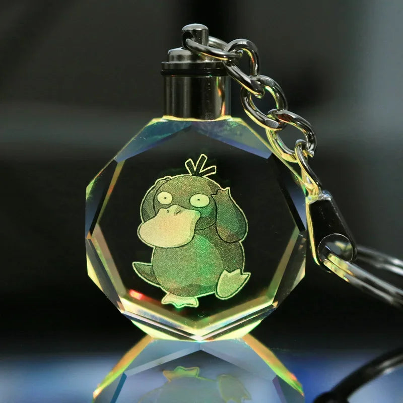 Pokemon Pikachu 3D Luminous Keychain Charizard Mewtwo Figures Toy Crystal Doll Night Light Metal Pendant Kid Birthday Gift