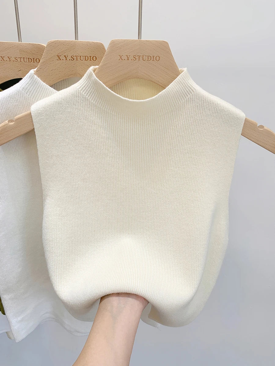 Women Knitted Tank Top Summer Fall Slim Sweater Short Sleeveless Solid Spring Autumn Sweaters Pullovers 2025