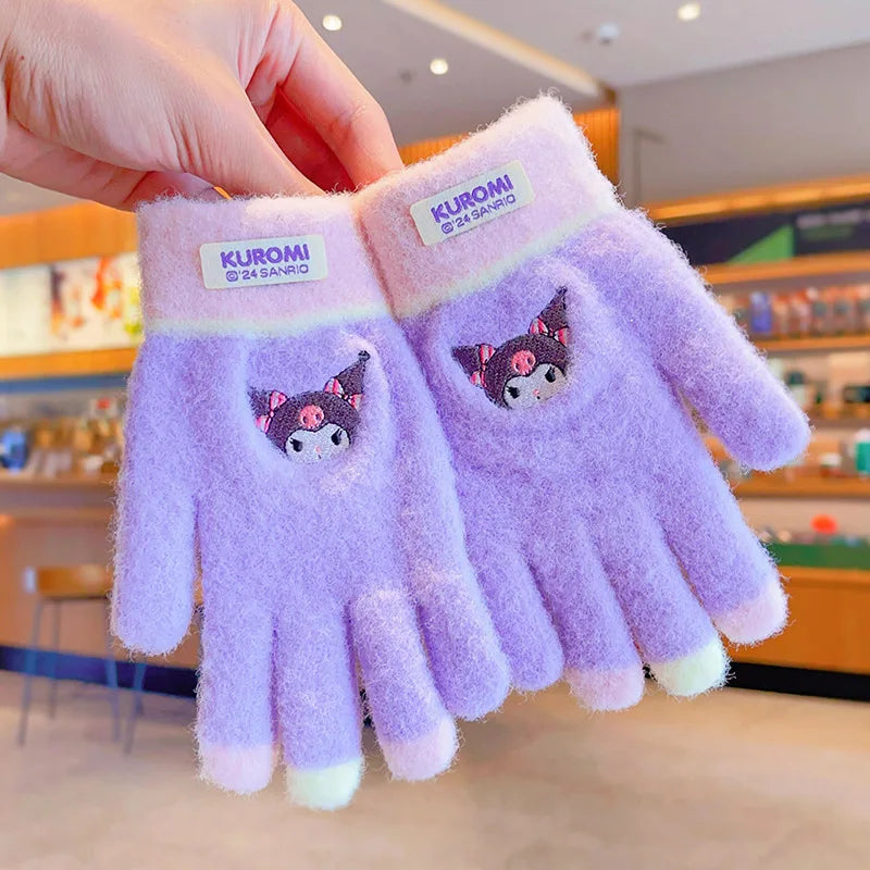 Sanrio Gloves Kawaii My Melody Kuromi Cold-Proof Winter Finger Gloves Plush Screen Touch Warm Children Toddler Christmas Gifts