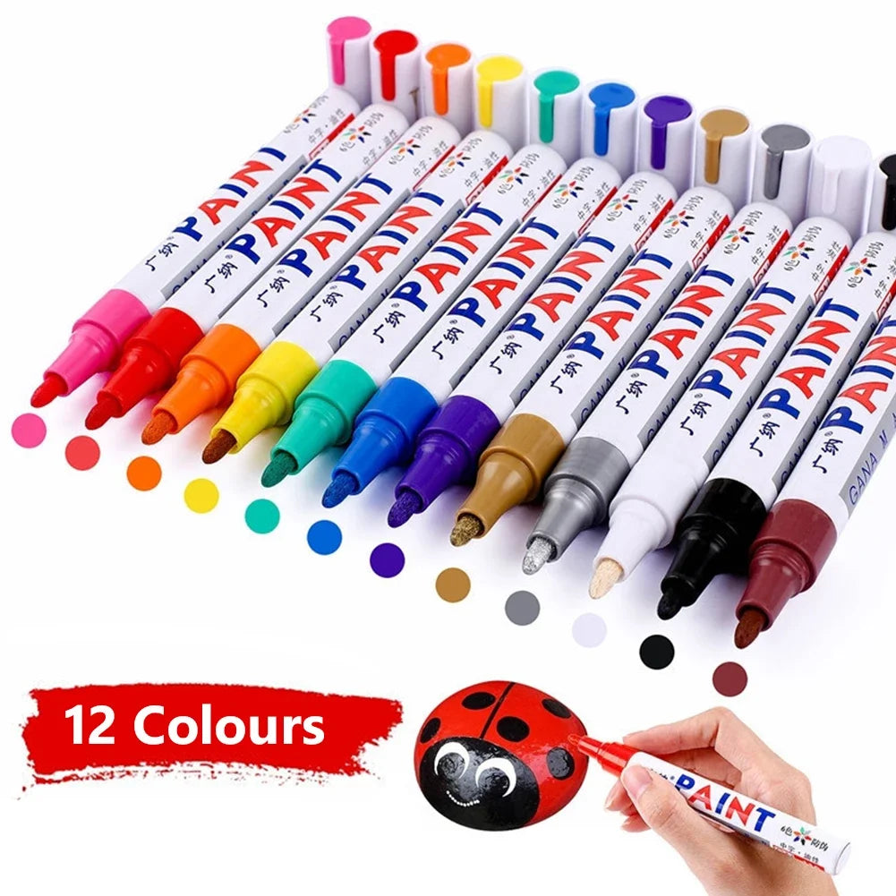 6 Pcs Colorful Permanent Paint Marker Waterproof White Markers tire tread rubber fabric Paint metal 12 Colors Paint Marker Pens