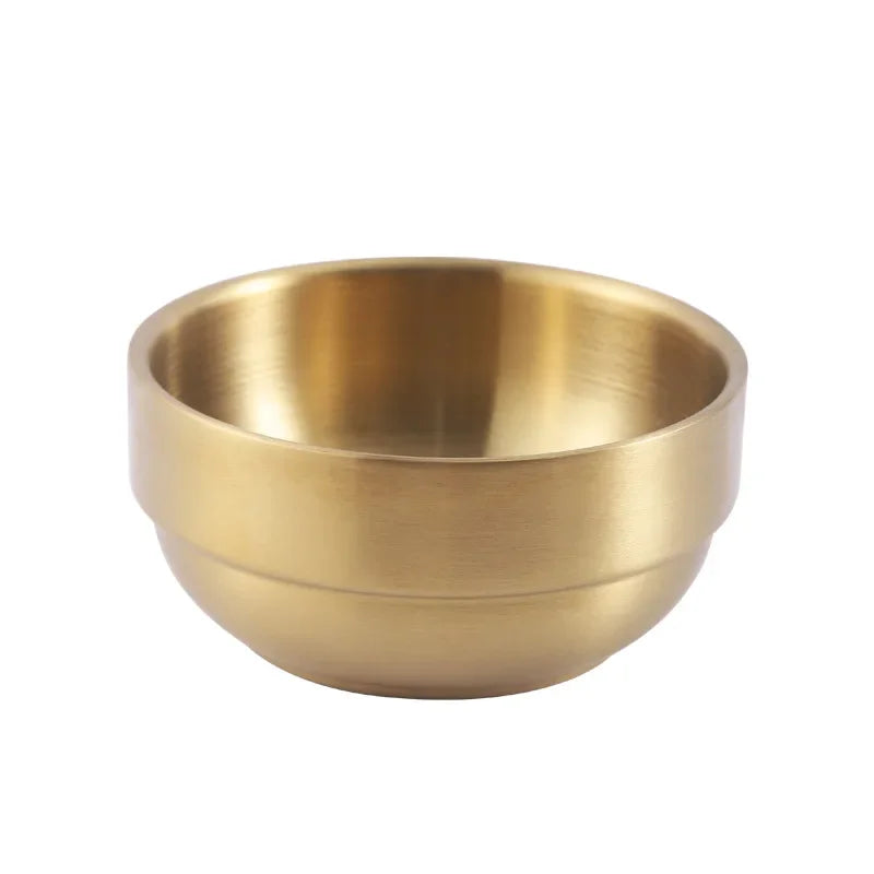 Korean Style Gold Double-layer 304 Stainless Steel Rice Bowl Serving Kimchi and Soup