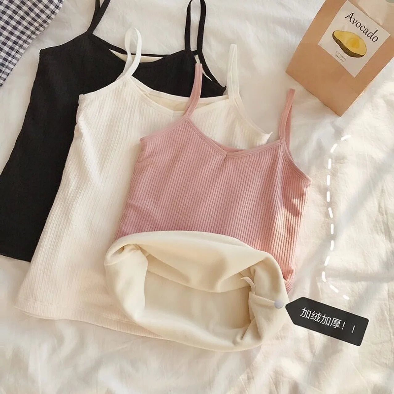 Women Winter Warm Top Thin Velvet Corset Top Solid Y2k Sleeveless Tank Tops Sleeveless Sexy Slim Fleece Corset Top Female