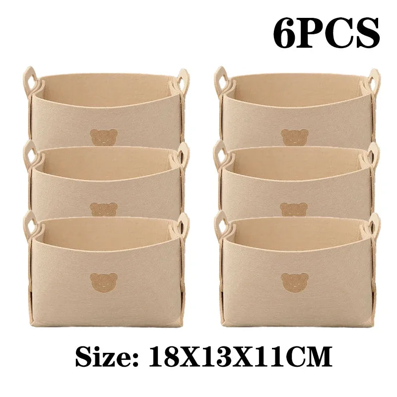 1-10PCS Bear Felt Snacks & Toys Storage Basket Large Capacity Collapsible Clothes Storage Box Desktop Sundry Organiser