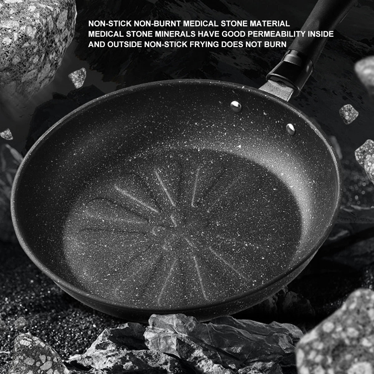 1Pc Flat Non-Stick Frying Pan Medical Stone Fried Egg For Household Steak Frying Pan With Less Oil Smoke Induction Cooker