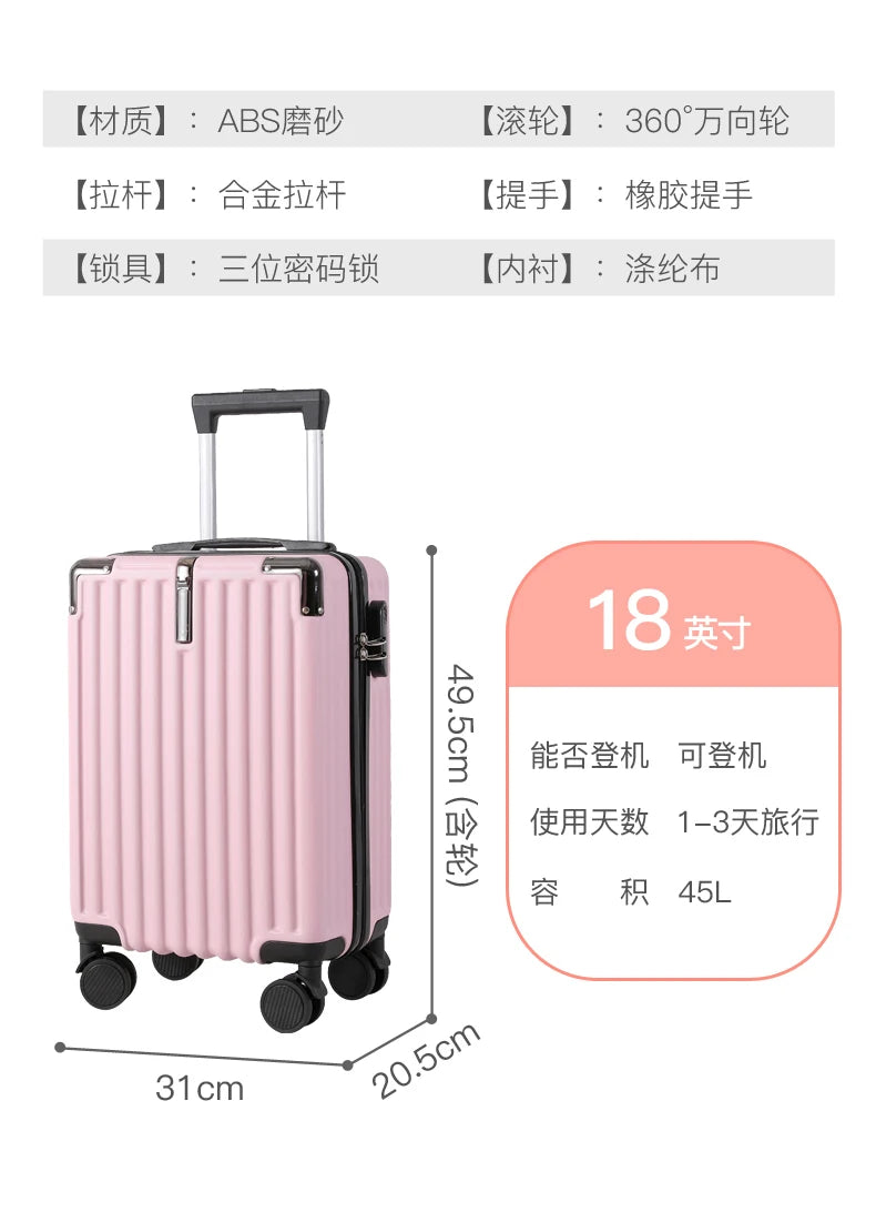 18 inch Student suitcase Travel Bag Women's Bag Back to School Spinner Wheel Suitcase Carry-On Boarding Travel