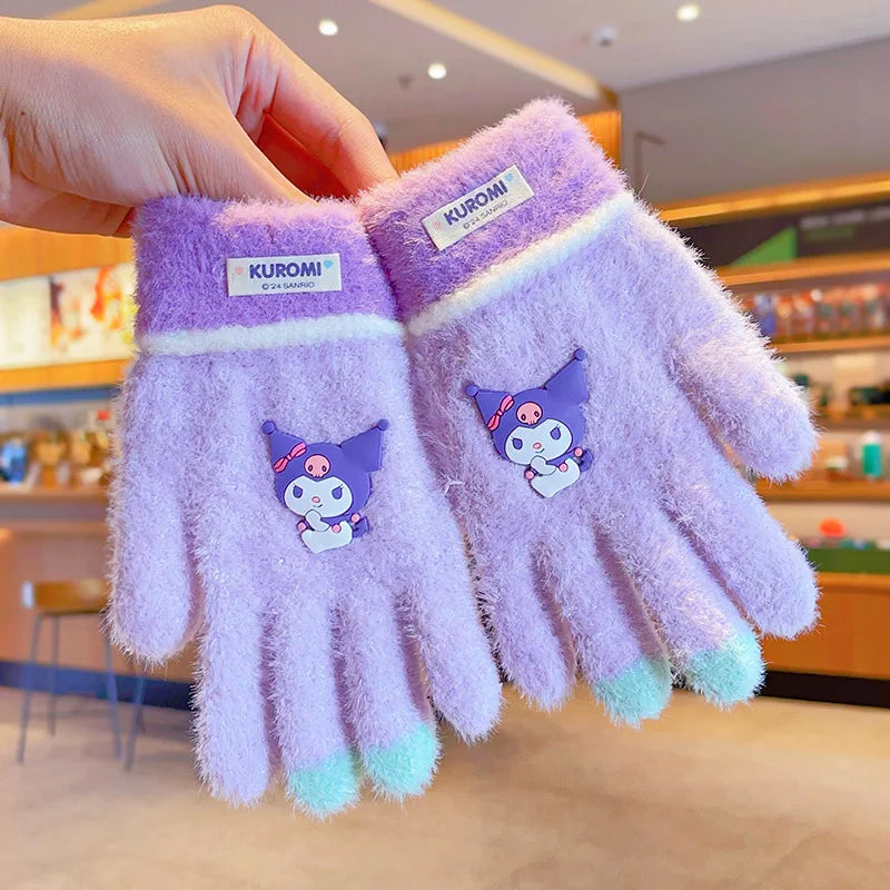 Sanrio Gloves Kawaii My Melody Kuromi Cold-Proof Winter Finger Gloves Plush Screen Touch Warm Children Toddler Christmas Gifts