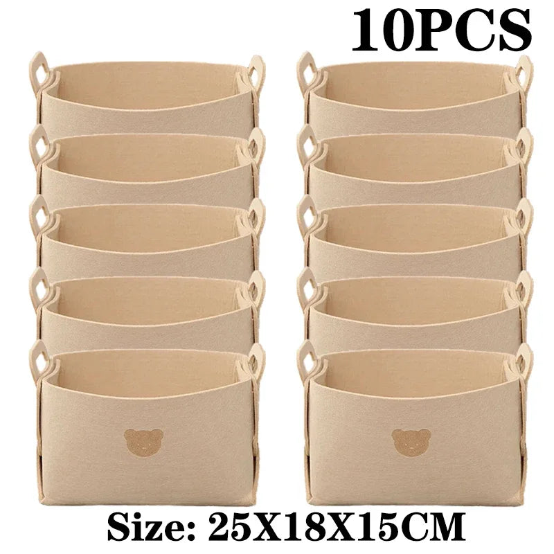 1-10PCS Bear Felt Snacks & Toys Storage Basket Large Capacity Collapsible Clothes Storage Box Desktop Sundry Organiser