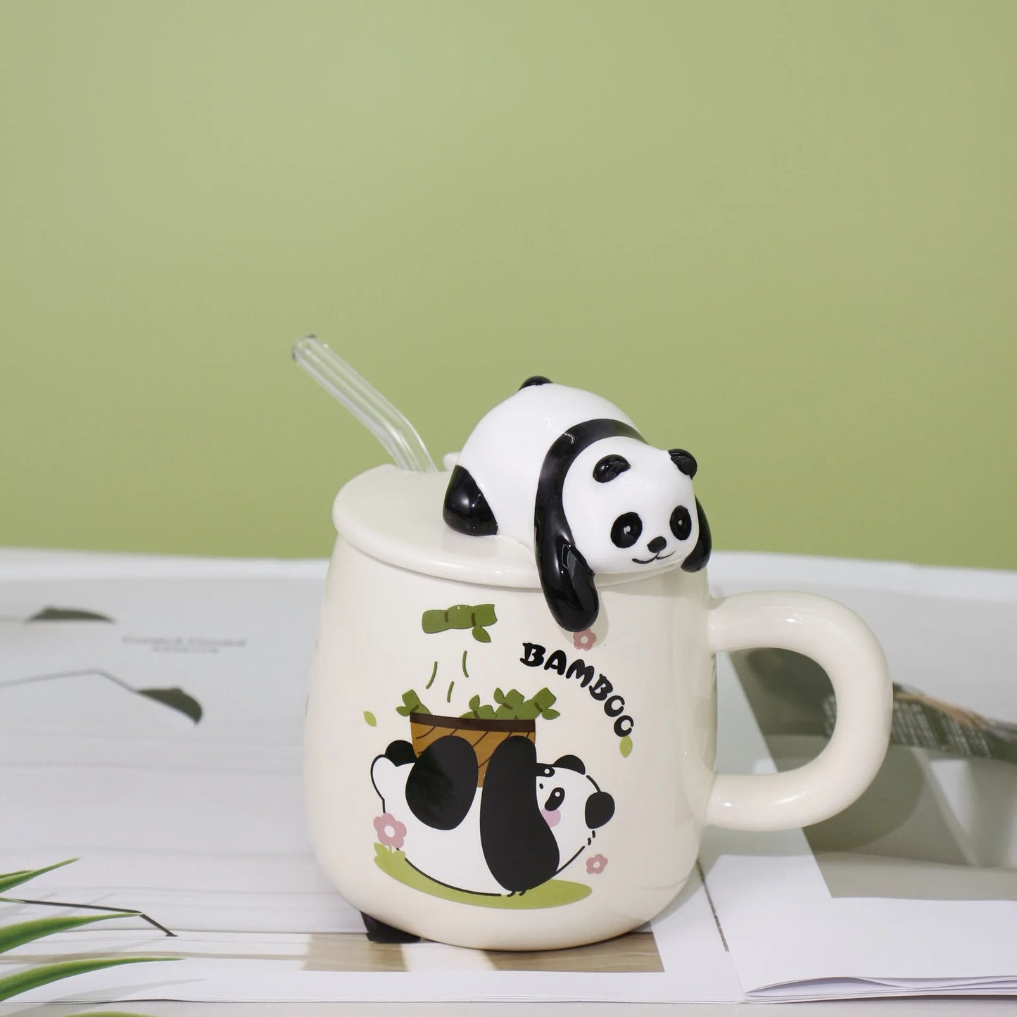 420ml Cute cartoon panda Mug Ceramic Hand-painted Pattern Mug with Lid Spoon Coffee mugs Milk Tea Mugs Breakfast Cup Gift Cup