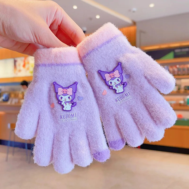 Sanrio Gloves Kawaii My Melody Kuromi Cold-Proof Winter Finger Gloves Plush Screen Touch Warm Children Toddler Christmas Gifts