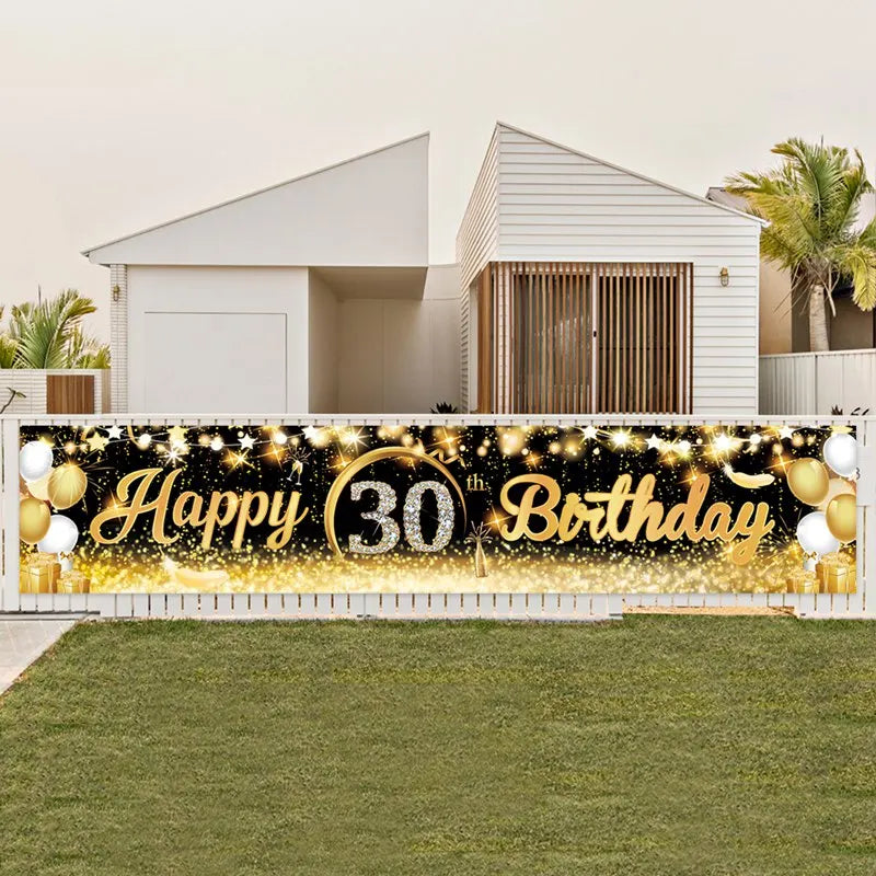 Happy 40 50 60 Birthday Banners 40th 50th 60th Birthday Party Decor Adults Black Gold Birthday Banner Party Supplies
